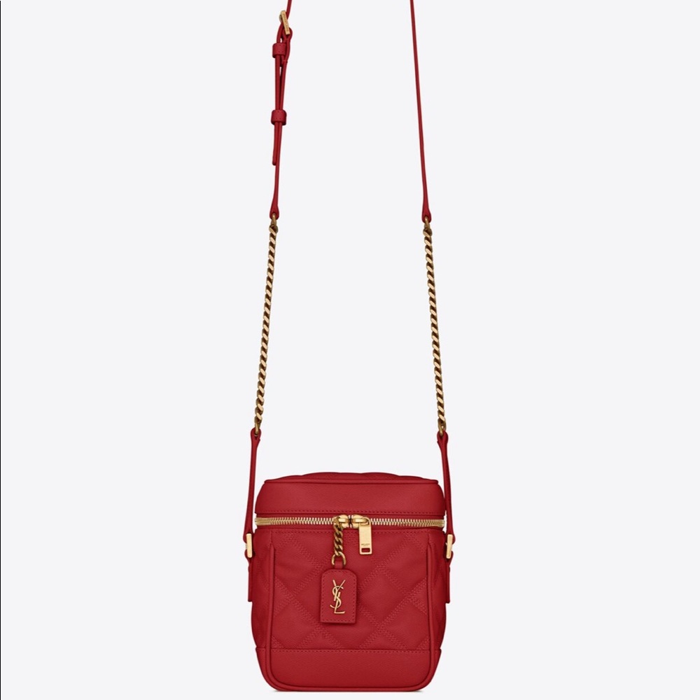 YSL Red VANITY BAG IN CARRÉ-QUILTED GRAIN DE POUDRE EMBOSSED LEATHER